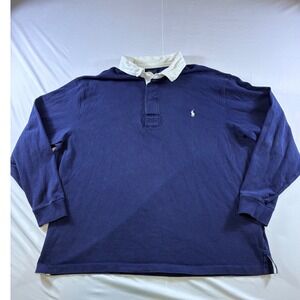 Polo Ralph Lauren Men 3XB Navy Blue Long Sleeve Rugby Shirt Big Tall